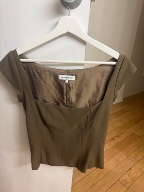 WeWoreWhat Olive Square Neck Cap Sleeve Peplum Top